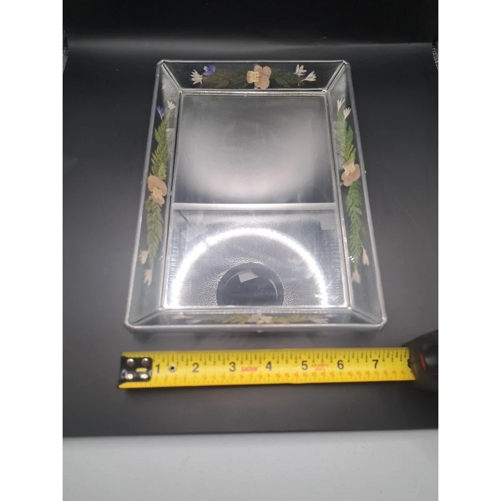 Vintage International Silver Company Glass Handpainted Floral Vanity Tray GUC